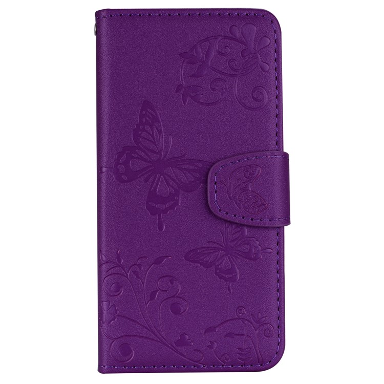 Imprinted Butterfly Flower Pattern Wallet Leather Shell with Mirror for Xiaomi Mi A2 Lite / Redmi 6 Pro - Purple-2
