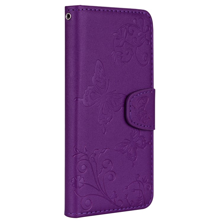 Imprinted Butterfly Flower Pattern Wallet Leather Shell with Mirror for Xiaomi Mi A2 Lite / Redmi 6 Pro - Purple-3