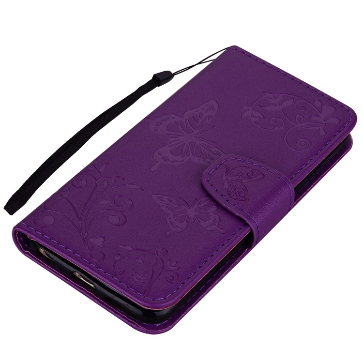 Imprinted Butterfly Flower Pattern Wallet Leather Shell with Mirror for Xiaomi Mi A2 Lite / Redmi 6 Pro - Purple-4