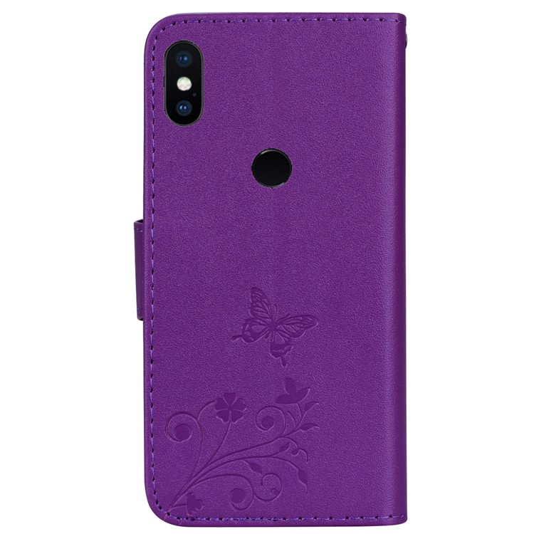 Imprinted Butterfly Flower Pattern Wallet Leather Shell with Mirror for Xiaomi Mi A2 Lite / Redmi 6 Pro - Purple-5