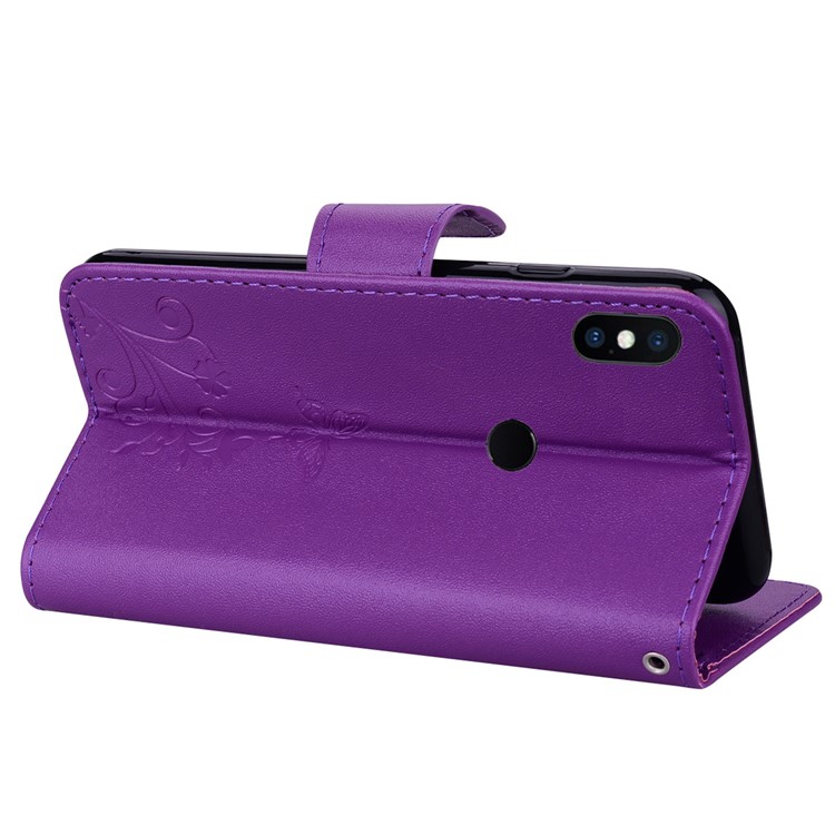 Imprinted Butterfly Flower Pattern Wallet Leather Shell with Mirror for Xiaomi Mi A2 Lite / Redmi 6 Pro - Purple-6