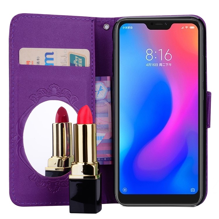 Imprinted Butterfly Flower Pattern Wallet Leather Shell with Mirror for Xiaomi Mi A2 Lite / Redmi 6 Pro - Purple-7