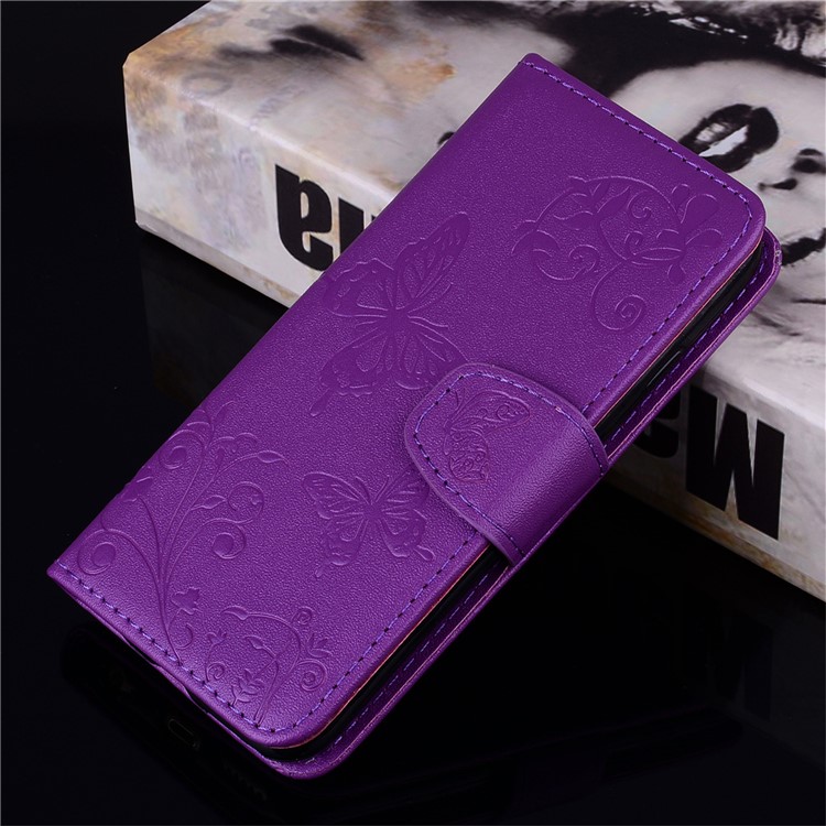 Imprinted Butterfly Flower Pattern Wallet Leather Shell with Mirror for Xiaomi Mi A2 Lite / Redmi 6 Pro - Purple-8