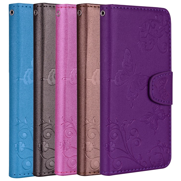 Imprinted Butterfly Flower Pattern Wallet Leather Shell with Mirror for Xiaomi Mi A2 Lite / Redmi 6 Pro - Purple-9