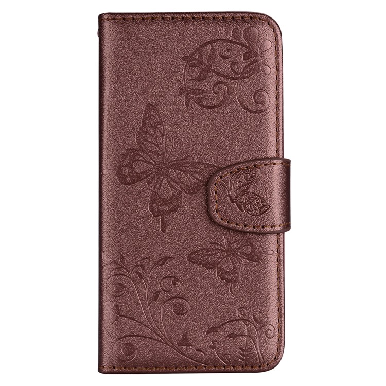 Imprinted Butterfly Flower Pattern Wallet Leather Phone Casing with Mirror for Xiaomi Mi A2 Lite / Redmi 6 Pro - Brown-2