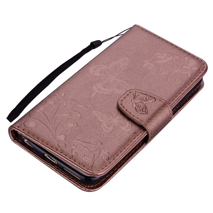Imprinted Butterfly Flower Pattern Wallet Leather Phone Casing with Mirror for Xiaomi Mi A2 Lite / Redmi 6 Pro - Brown-4