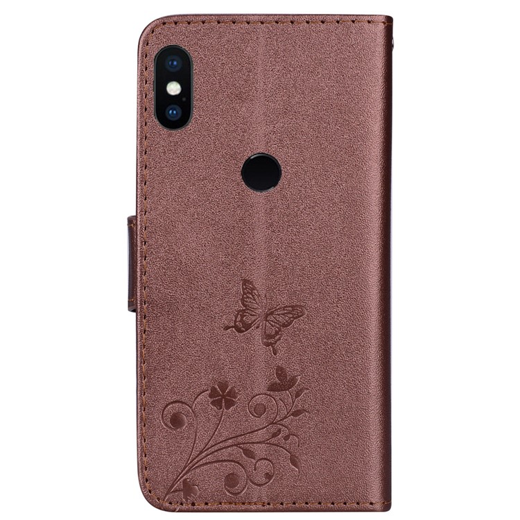 Imprinted Butterfly Flower Pattern Wallet Leather Phone Casing with Mirror for Xiaomi Mi A2 Lite / Redmi 6 Pro - Brown-5