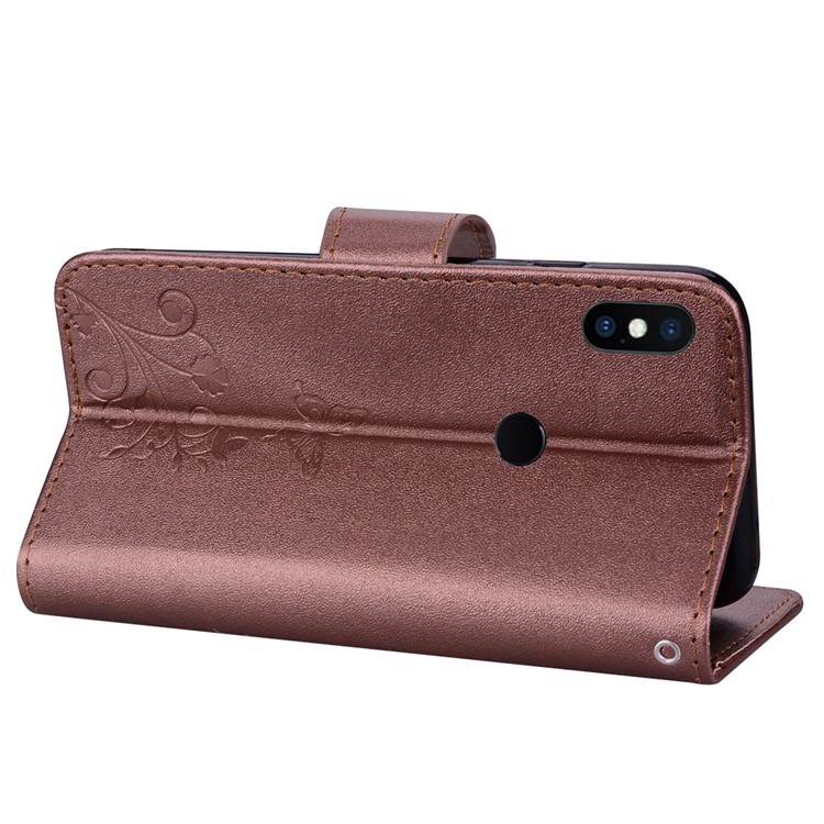 Imprinted Butterfly Flower Pattern Wallet Leather Phone Casing with Mirror for Xiaomi Mi A2 Lite / Redmi 6 Pro - Brown-6