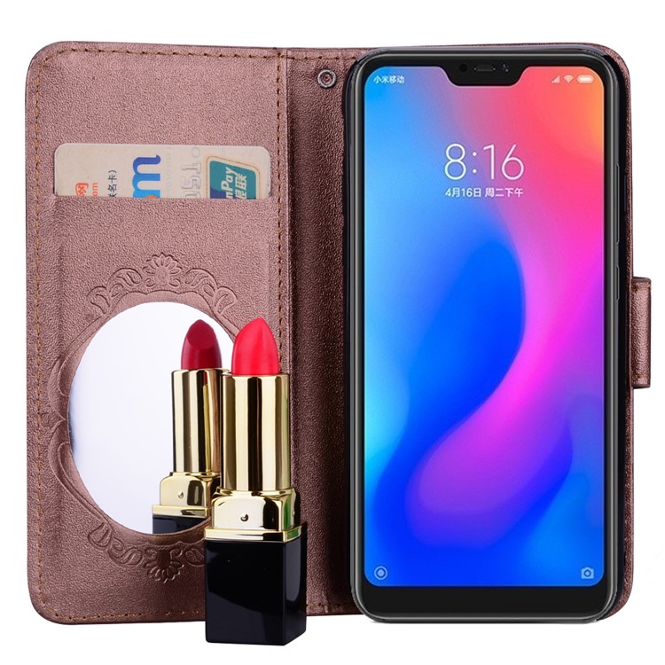 Imprinted Butterfly Flower Pattern Wallet Leather Phone Casing with Mirror for Xiaomi Mi A2 Lite / Redmi 6 Pro - Brown-7
