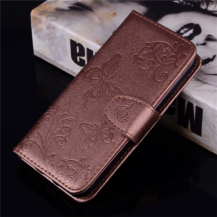 Imprinted Butterfly Flower Pattern Wallet Leather Phone Casing with Mirror for Xiaomi Mi A2 Lite / Redmi 6 Pro - Brown-8