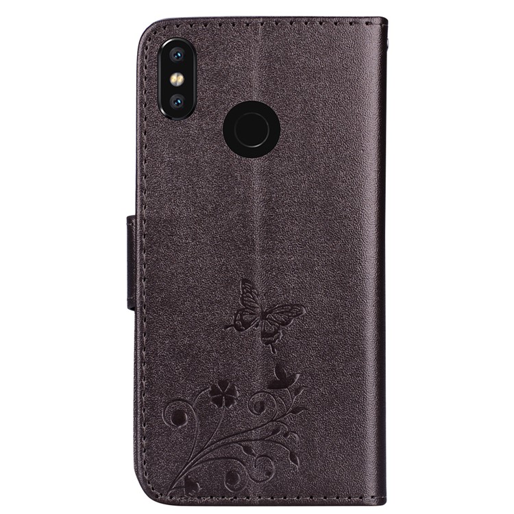 Imprinted Butterfly Flower Pattern Wallet Leather Stand Cover with Mirror for Xiaomi Mi 8 (6.21-inch) - Black-5