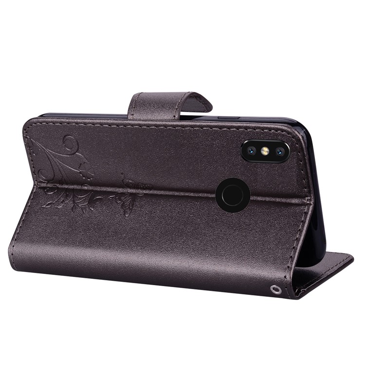 Imprinted Butterfly Flower Pattern Wallet Leather Stand Cover with Mirror for Xiaomi Mi 8 (6.21-inch) - Black-6