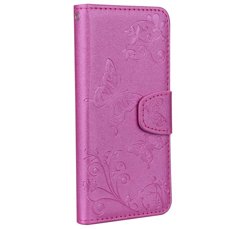 Imprinted Butterfly Flower Pattern Leather Wallet Stand Case with Mirror for Xiaomi Mi 8 (6.21-inch) - Rose-3