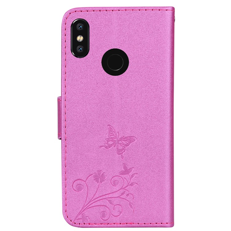 Imprinted Butterfly Flower Pattern Leather Wallet Stand Case with Mirror for Xiaomi Mi 8 (6.21-inch) - Rose-5