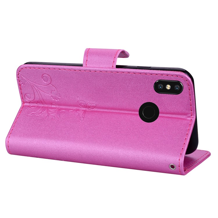 Imprinted Butterfly Flower Pattern Leather Wallet Stand Case with Mirror for Xiaomi Mi 8 (6.21-inch) - Rose-6
