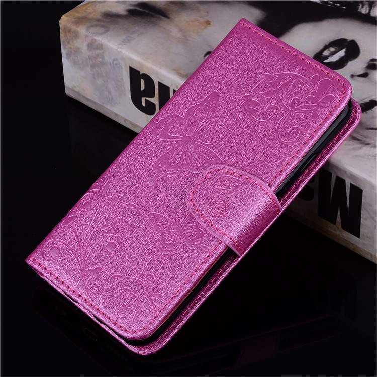 Imprinted Butterfly Flower Pattern Leather Wallet Stand Case with Mirror for Xiaomi Mi 8 (6.21-inch) - Rose-8