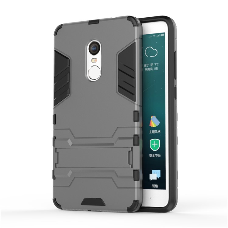 Solid PC + TPU Hybrid Shell Case with Kickstand for Xiaomi Redmi Note 4 - Grey-1