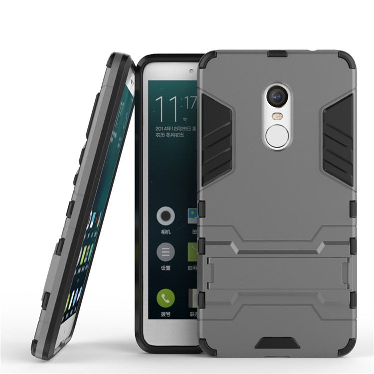 Solid PC + TPU Hybrid Shell Case with Kickstand for Xiaomi Redmi Note 4 - Grey-2