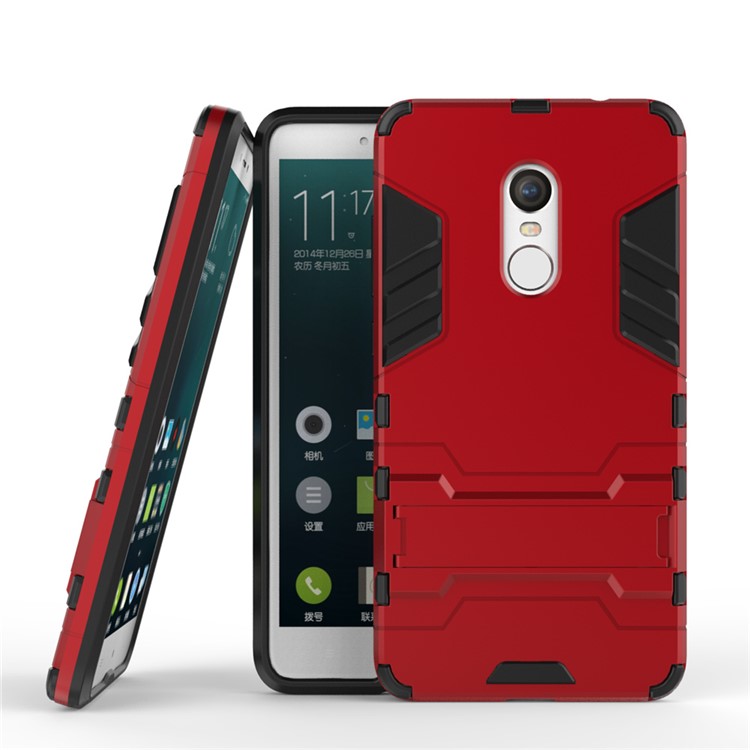 Solid PC + TPU Combo Case with Kickstand for Xiaomi Redmi Note 4 - Red-2