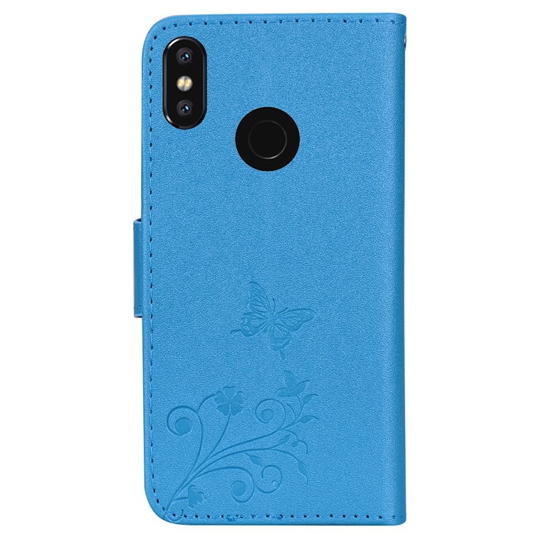 Imprinted Butterfly Flower Pattern Rhinestone Cell Phone Leather Wallet Case for Xiaomi Mi 8 (6.21-inch) - Blue-5