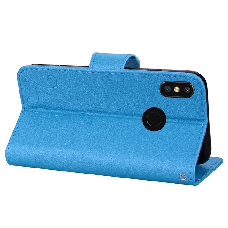 Imprinted Butterfly Flower Pattern Rhinestone Cell Phone Leather Wallet Case for Xiaomi Mi 8 (6.21-inch) - Blue-6