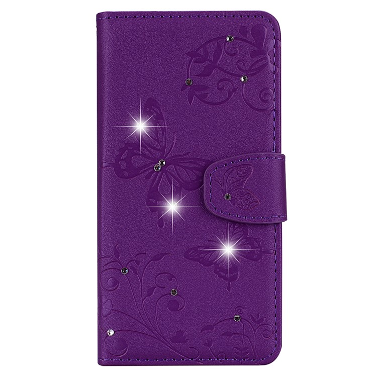 Imprinted Butterfly Flower Pattern Rhinestone Wallet Leather Stand Case for Xiaomi Mi 8 (6.21-inch) - Purple-2