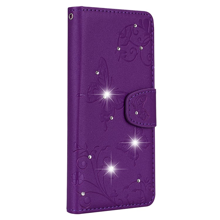 Imprinted Butterfly Flower Pattern Rhinestone Wallet Leather Stand Case for Xiaomi Mi 8 (6.21-inch) - Purple-3