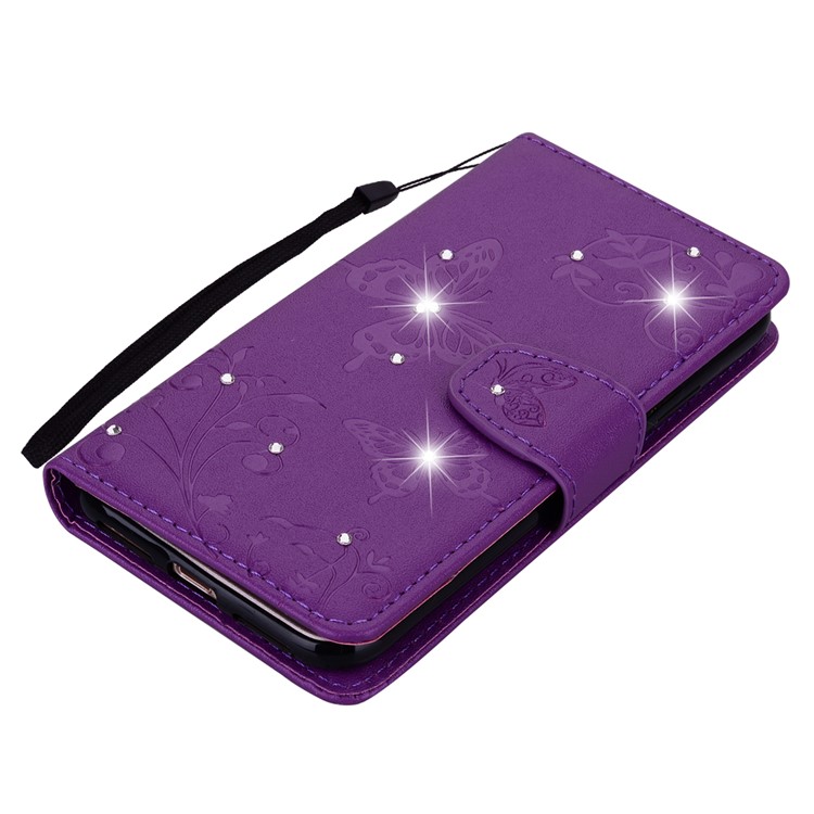 Imprinted Butterfly Flower Pattern Rhinestone Wallet Leather Stand Case for Xiaomi Mi 8 (6.21-inch) - Purple-4