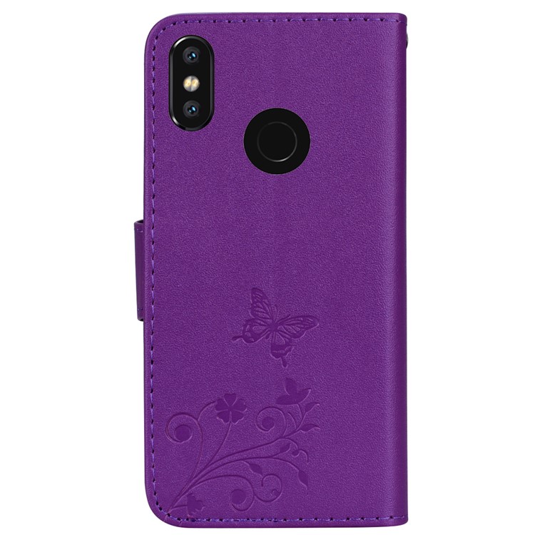 Imprinted Butterfly Flower Pattern Rhinestone Wallet Leather Stand Case for Xiaomi Mi 8 (6.21-inch) - Purple-5