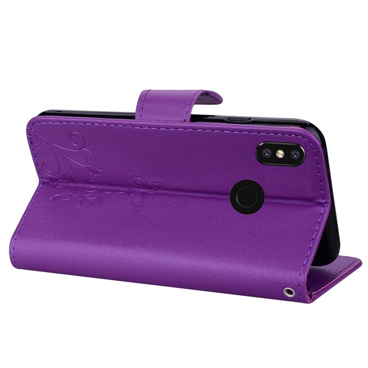 Imprinted Butterfly Flower Pattern Rhinestone Wallet Leather Stand Case for Xiaomi Mi 8 (6.21-inch) - Purple-6