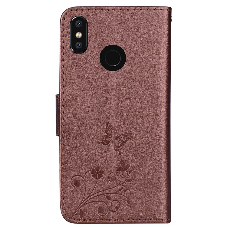 Imprinted Butterfly Flower Pattern Rhinestone Wallet Leather Stand Cover for Xiaomi Mi 8 (6.21-inch) - Brown-5