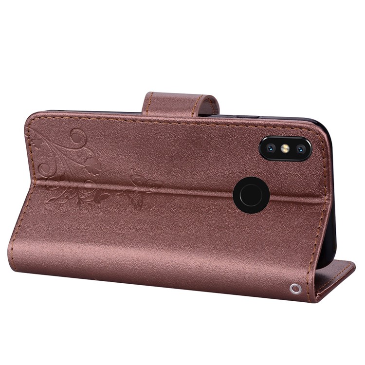Imprinted Butterfly Flower Pattern Rhinestone Wallet Leather Stand Cover for Xiaomi Mi 8 (6.21-inch) - Brown-6