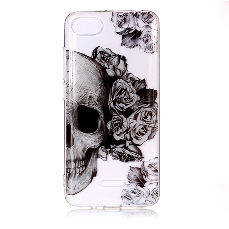 Pattern Printing IMD TPU Mobile Phone Shell for Xiaomi Redmi 6A (Single 12MP Rear Camera) - Skull and Flowers-1