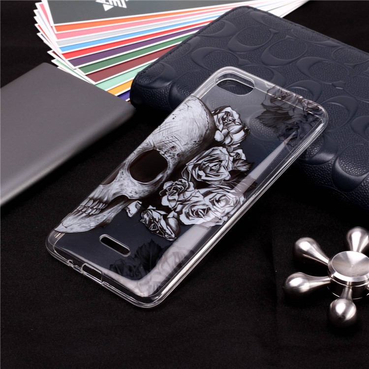 Pattern Printing IMD TPU Mobile Phone Shell for Xiaomi Redmi 6A (Single 12MP Rear Camera) - Skull and Flowers-4