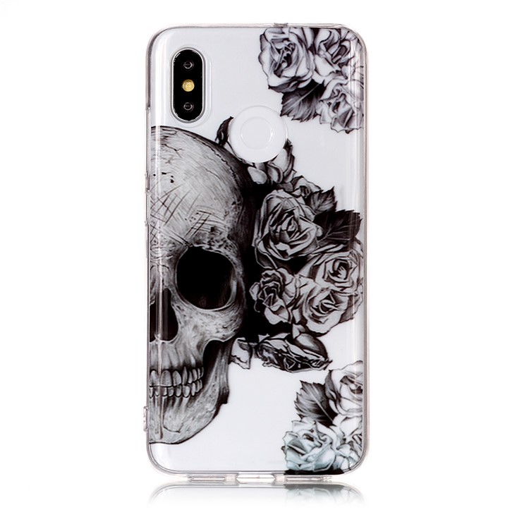 Pattern Printing IMD TPU Soft Cover for Xiaomi Mi 8 (6.21-inch) - Skull and Flowers-1