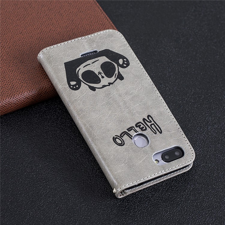 Imprinted Hello Panda Wallet Stand Leather Mobile Case for Xiaomi Redmi 6 - Grey-10