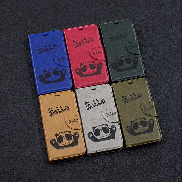 Imprinted Hello Panda Wallet Stand Leather Mobile Case for Xiaomi Redmi 6 - Grey-11
