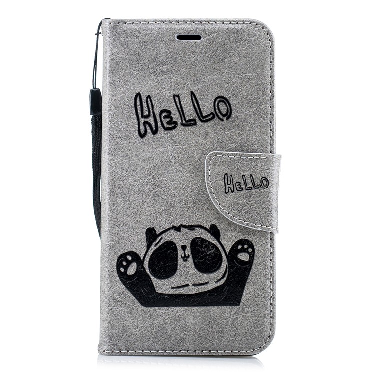Imprinted Hello Panda Wallet Stand Leather Mobile Case for Xiaomi Redmi 6 - Grey-2