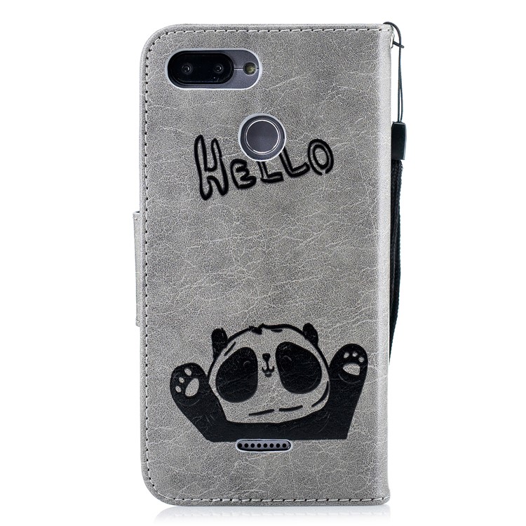 Imprinted Hello Panda Wallet Stand Leather Mobile Case for Xiaomi Redmi 6 - Grey-3