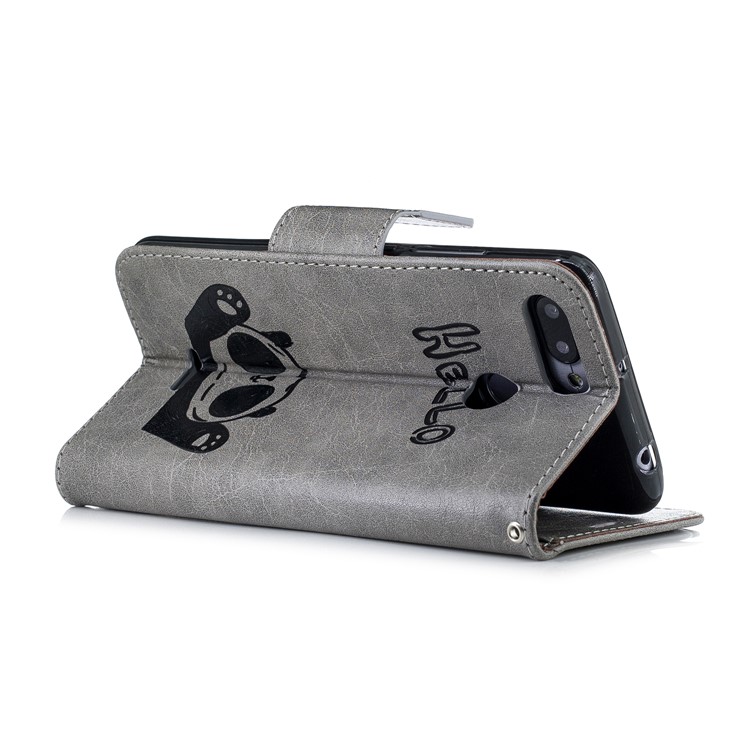 Imprinted Hello Panda Wallet Stand Leather Mobile Case for Xiaomi Redmi 6 - Grey-5