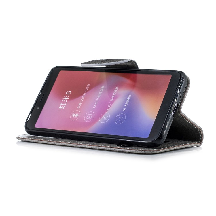 Imprinted Hello Panda Wallet Stand Leather Mobile Case for Xiaomi Redmi 6 - Grey-6