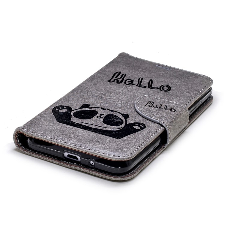 Imprinted Hello Panda Wallet Stand Leather Mobile Case for Xiaomi Redmi 6 - Grey-7