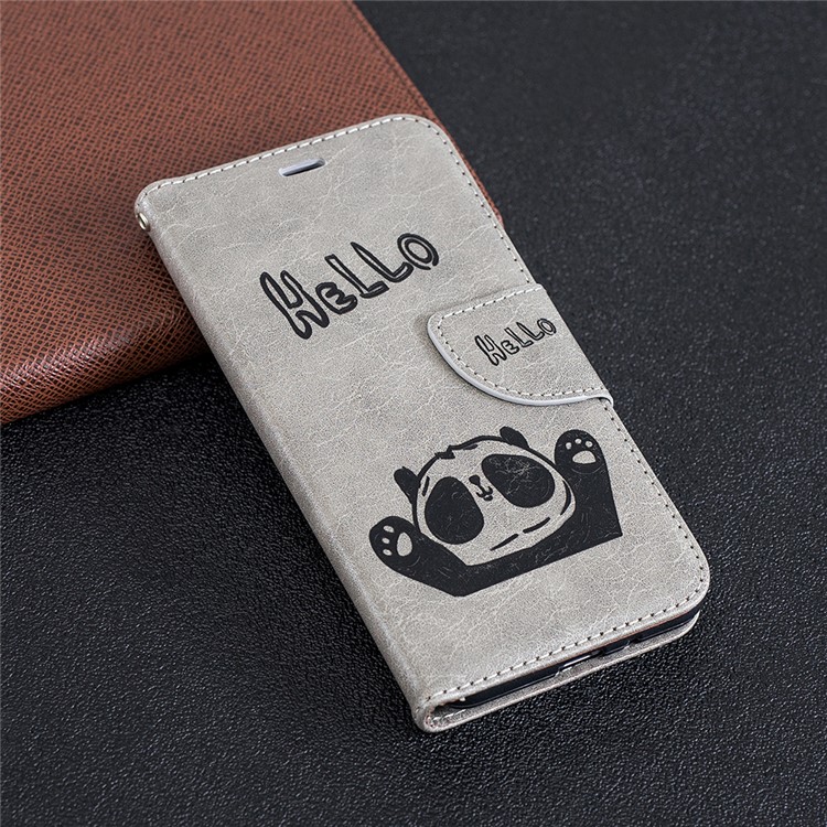 Imprinted Hello Panda Wallet Stand Leather Mobile Case for Xiaomi Redmi 6 - Grey-9