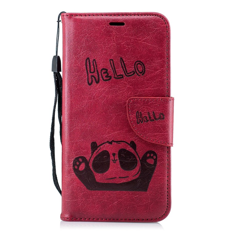 Imprinted Hello Panda Wallet Stand Leather Mobile Cover for Xiaomi Redmi 6 - Red-2