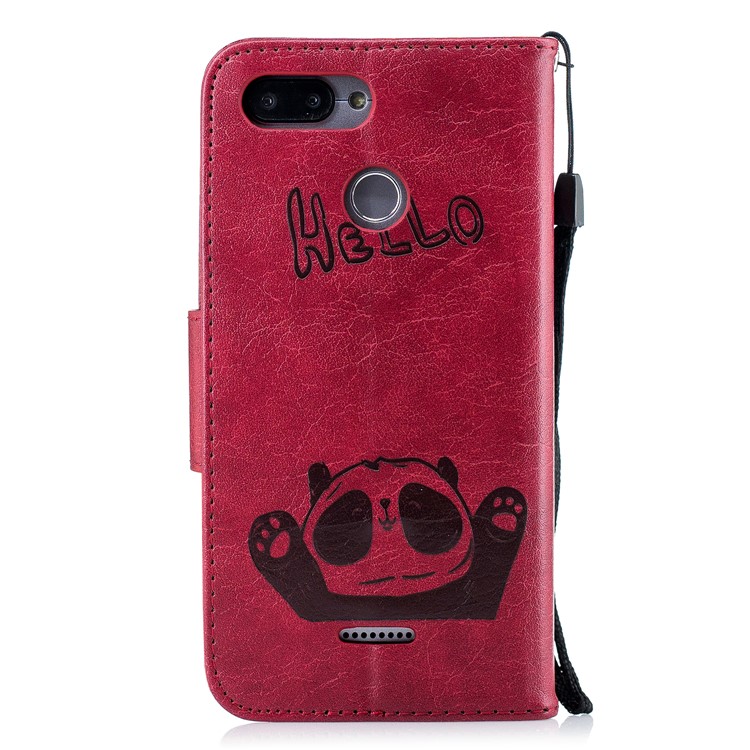 Imprinted Hello Panda Wallet Stand Leather Mobile Cover for Xiaomi Redmi 6 - Red-3