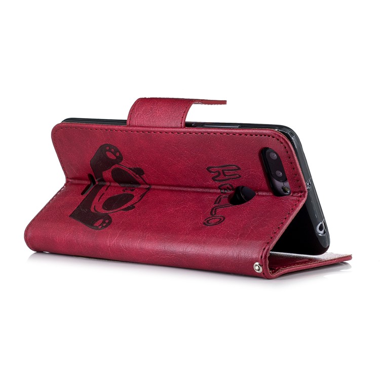 Imprinted Hello Panda Wallet Stand Leather Mobile Cover for Xiaomi Redmi 6 - Red-5