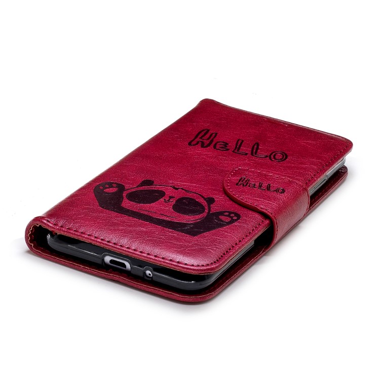 Imprinted Hello Panda Wallet Stand Leather Mobile Cover for Xiaomi Redmi 6 - Red-7