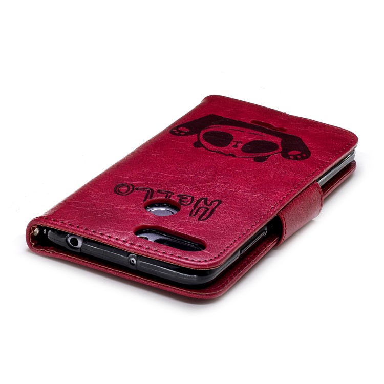 Imprinted Hello Panda Wallet Stand Leather Mobile Cover for Xiaomi Redmi 6 - Red-8
