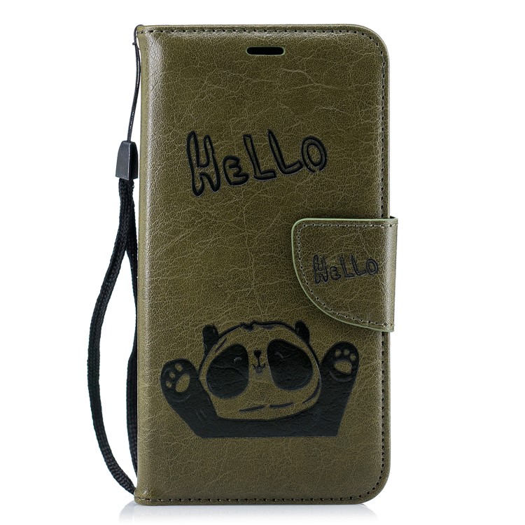 Imprinted Hello Panda Wallet Stand Leather Mobile Shell for Xiaomi Redmi 6 - Army Green-2