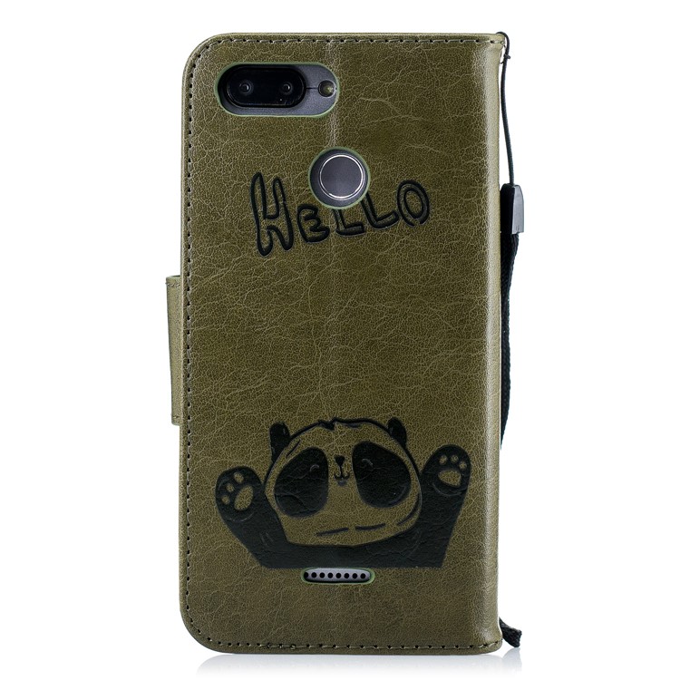 Imprinted Hello Panda Wallet Stand Leather Mobile Shell for Xiaomi Redmi 6 - Army Green-3